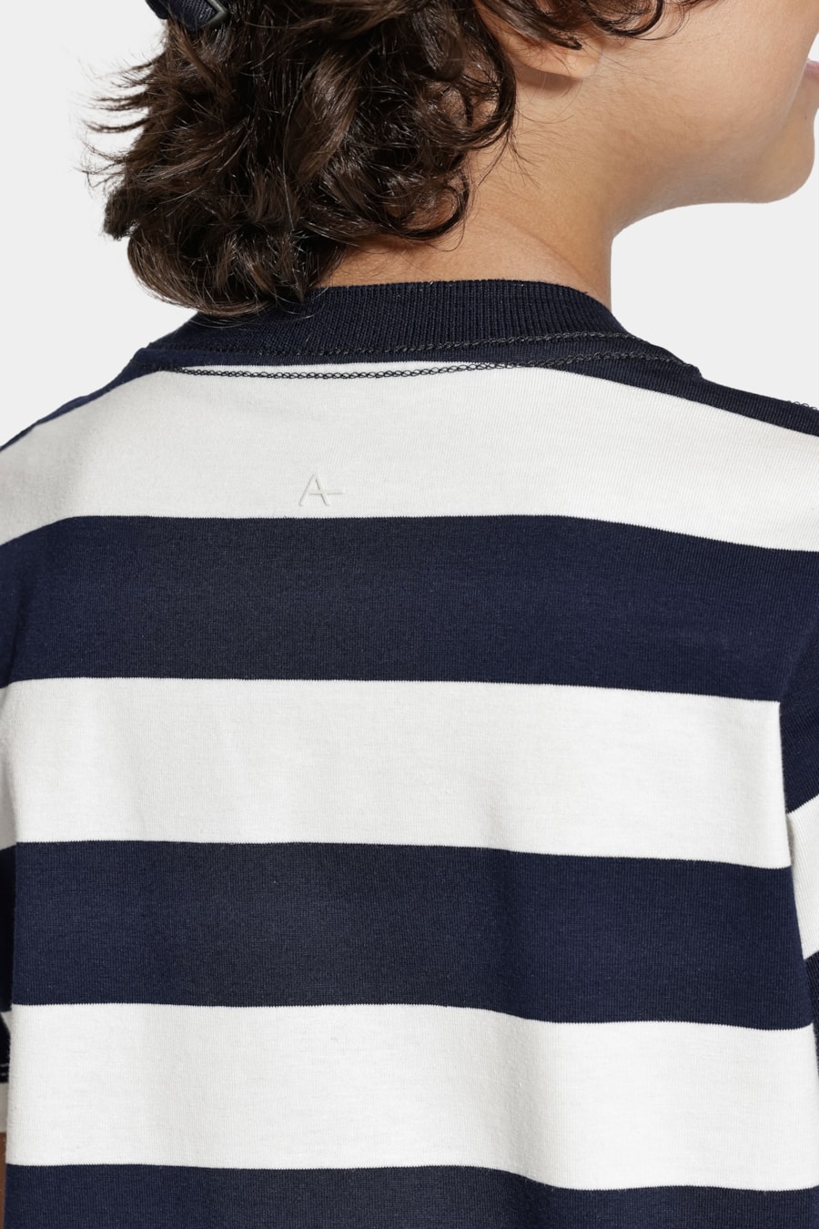Camiseta Manga Curta Infantil Malha Listrada Navy Navy C/ Off White — foto 4 de 6