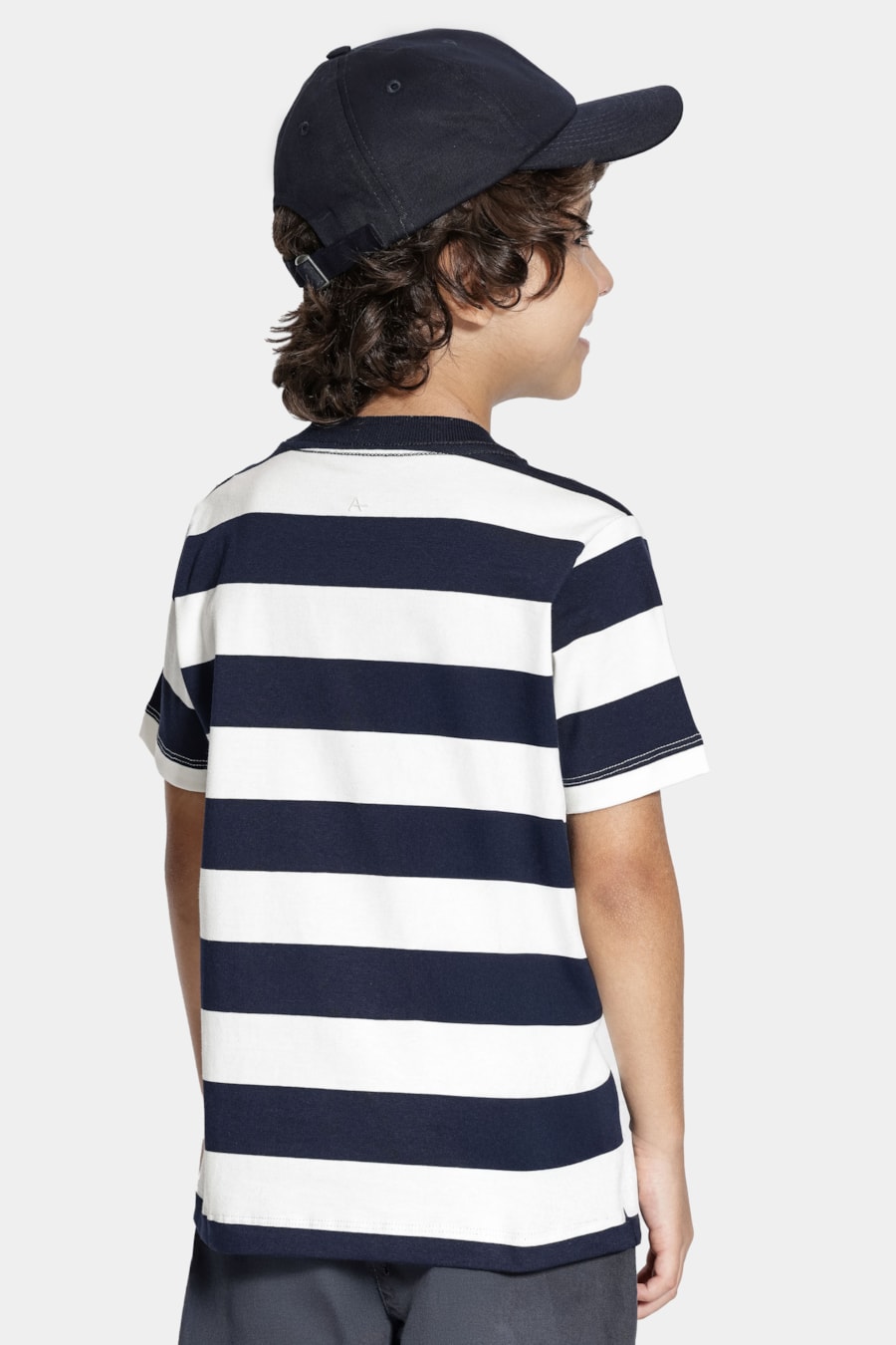 Camiseta Manga Curta Infantil Malha Listrada Navy Navy C/ Off White — foto 5 de 6