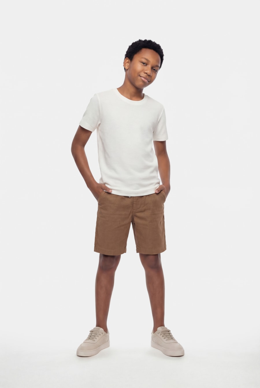 Camiseta Manga Curta Infantil Malha Texturizada Off White — foto 2 de 6