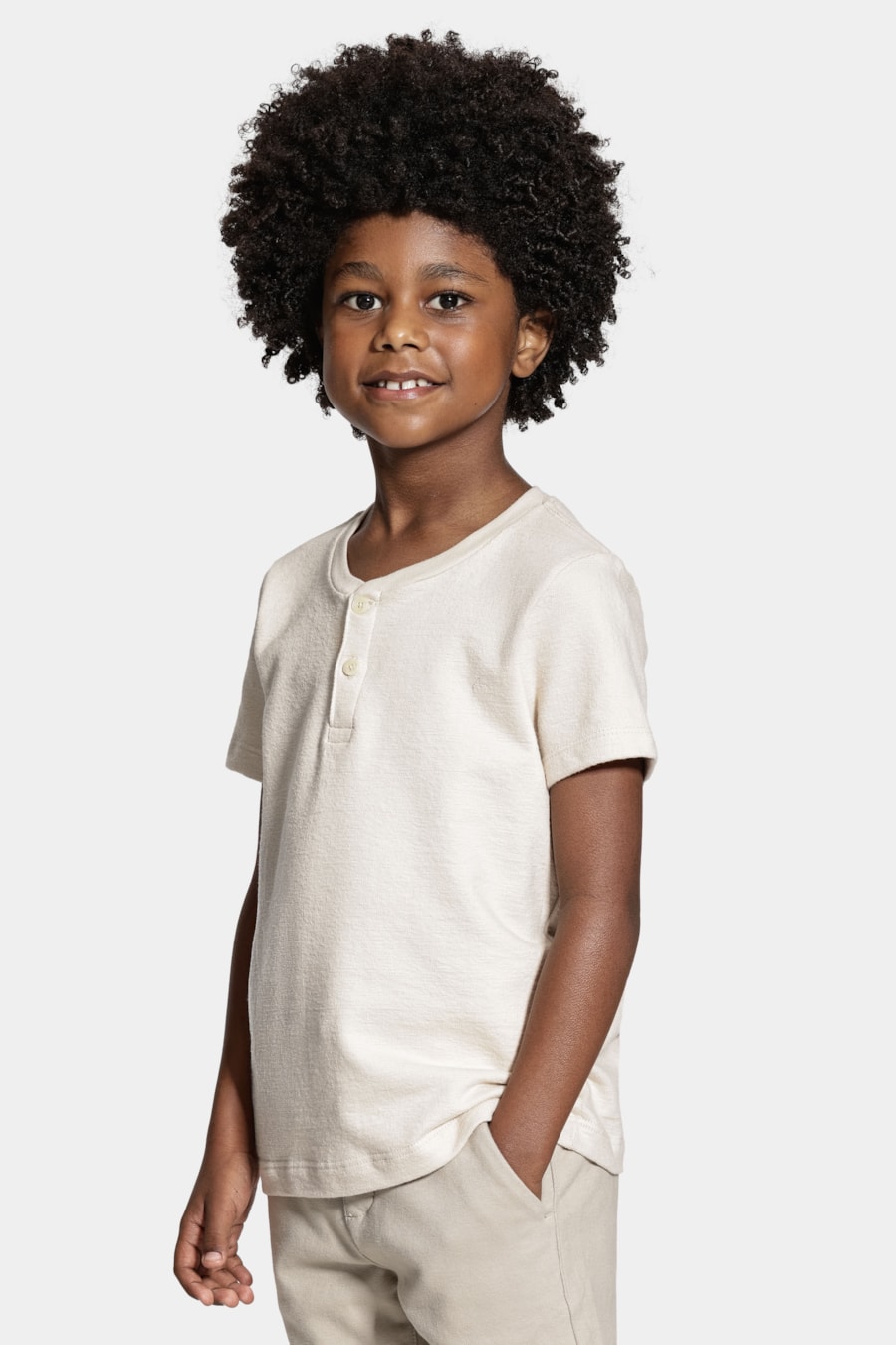 Camiseta Manga Curta Infantil Malha Tricot Marfim 116 — foto 1 de 6