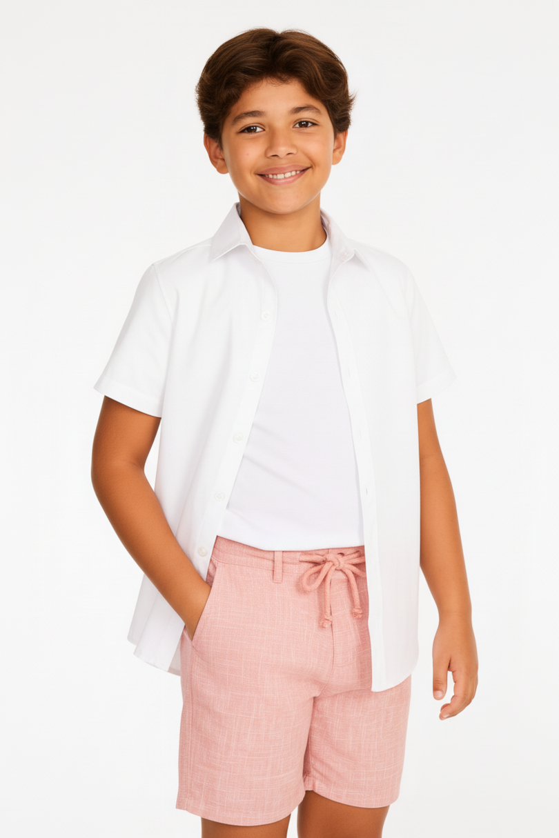 Camiseta Manga Curta Infantil Piquet Algodão Peruano Branco