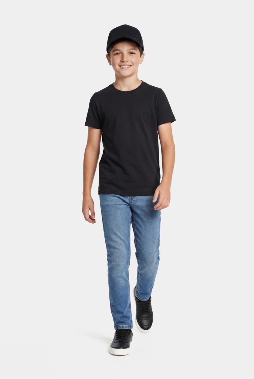 Camiseta Manga Curta Infantil Piquet Algodão Peruano Preto
