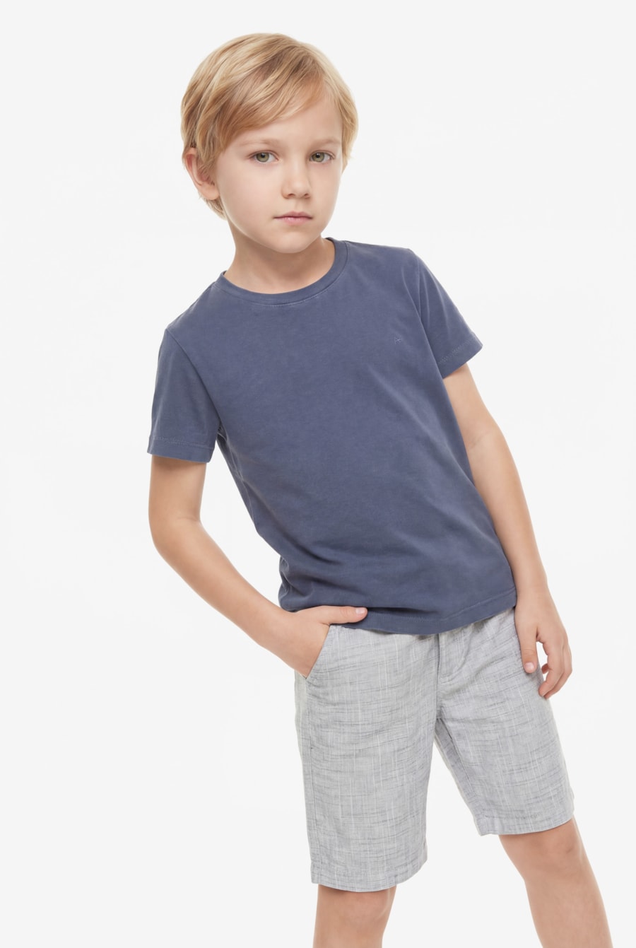 Camiseta Manga Curta Infantil Piquet Estonada Azul Neblina — foto 1 de 5