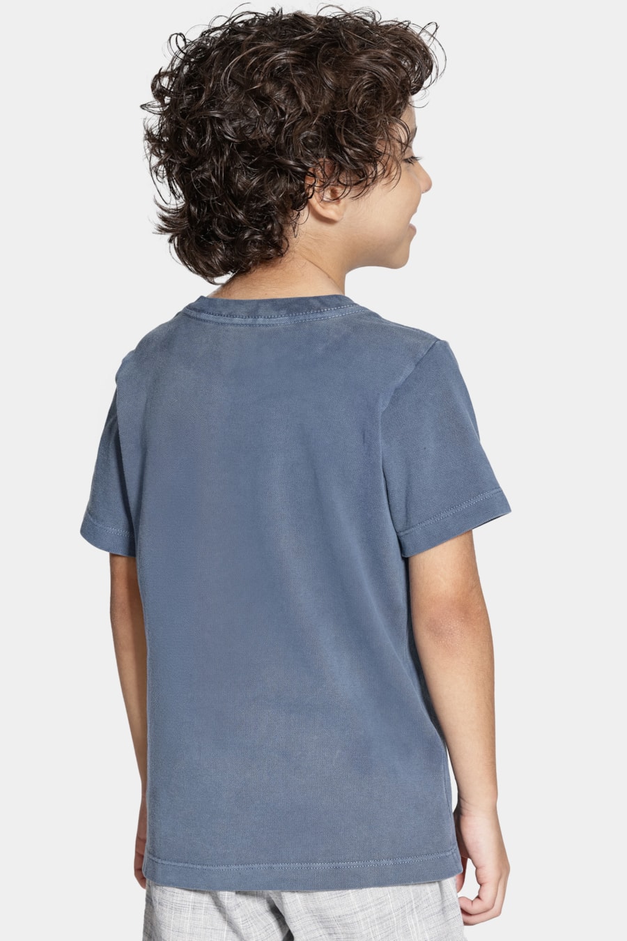 Camiseta Manga Curta Infantil Piquet Estonada Azul Neblina — foto 4 de 5
