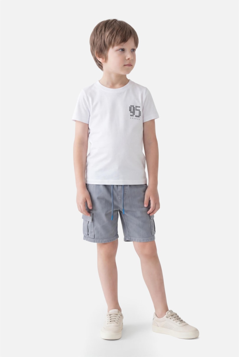 Camiseta Manga Curta Infantil Pixel Branco