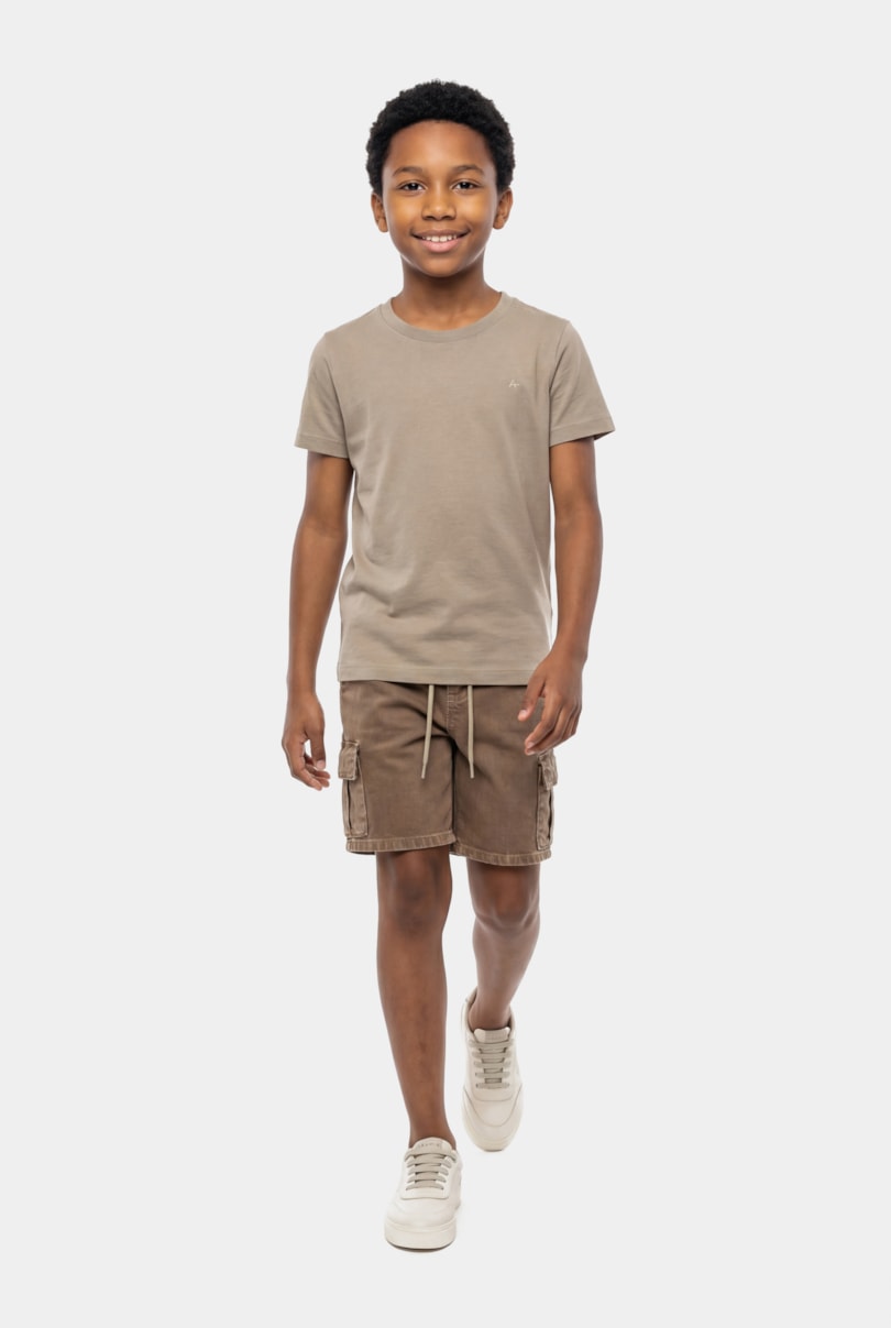 Camiseta Manga Curta Infantil Silk Log Off Caqui Claro