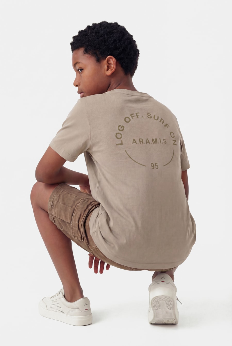 Camiseta Manga Curta Infantil Silk Log Off Caqui Claro — foto 3 de 5
