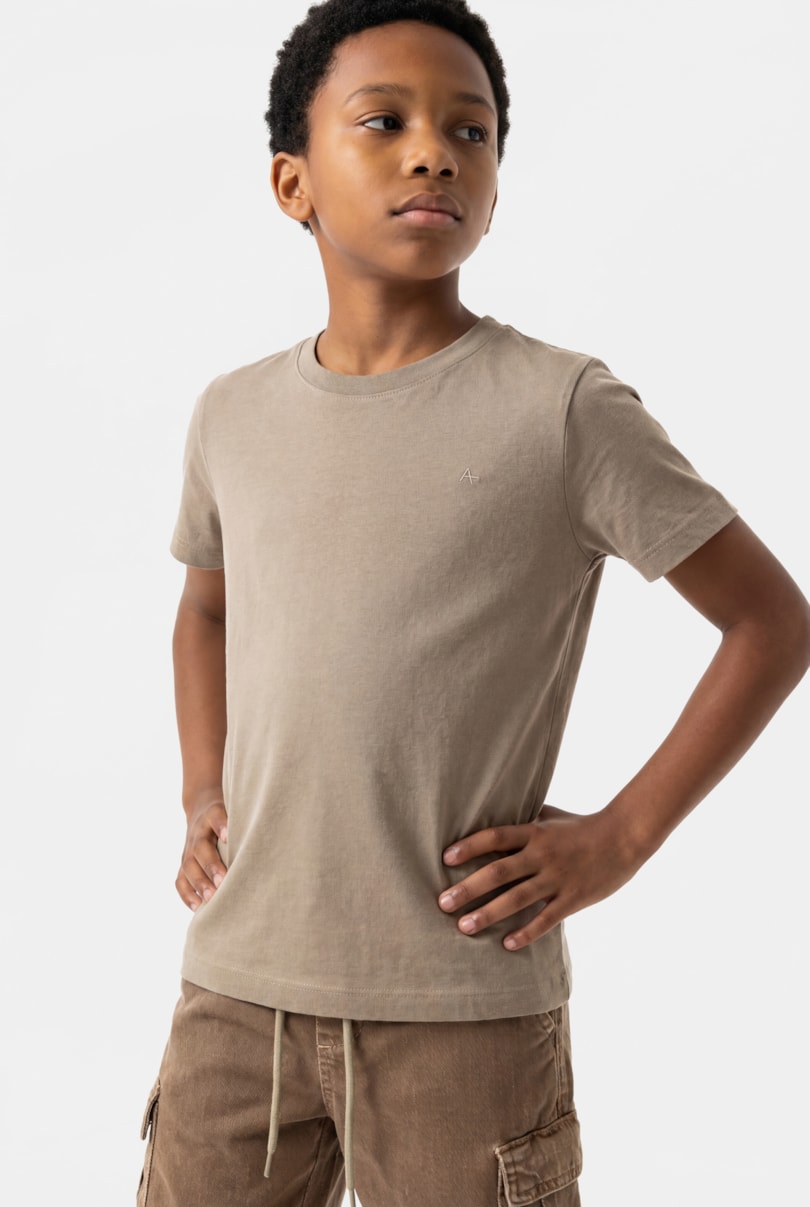 Camiseta Manga Curta Infantil Silk Log Off Caqui Claro
