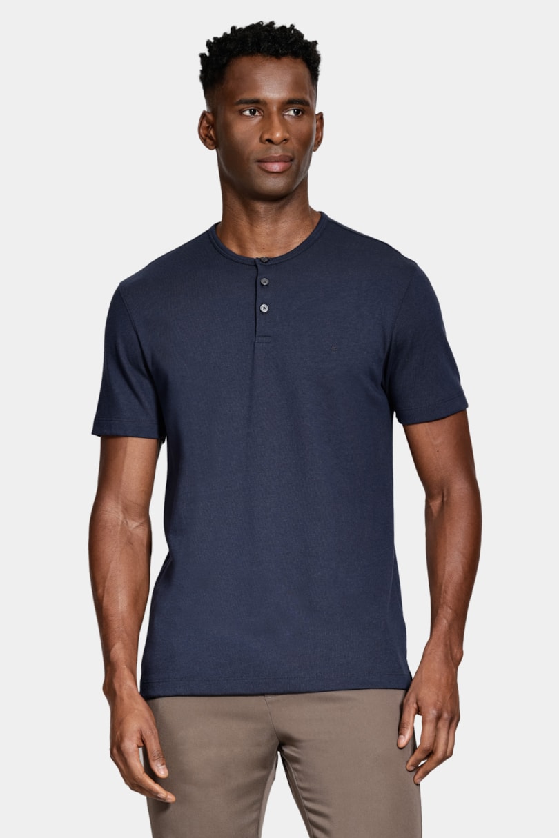 Camiseta Manga Curta Jersey Henley Navy
