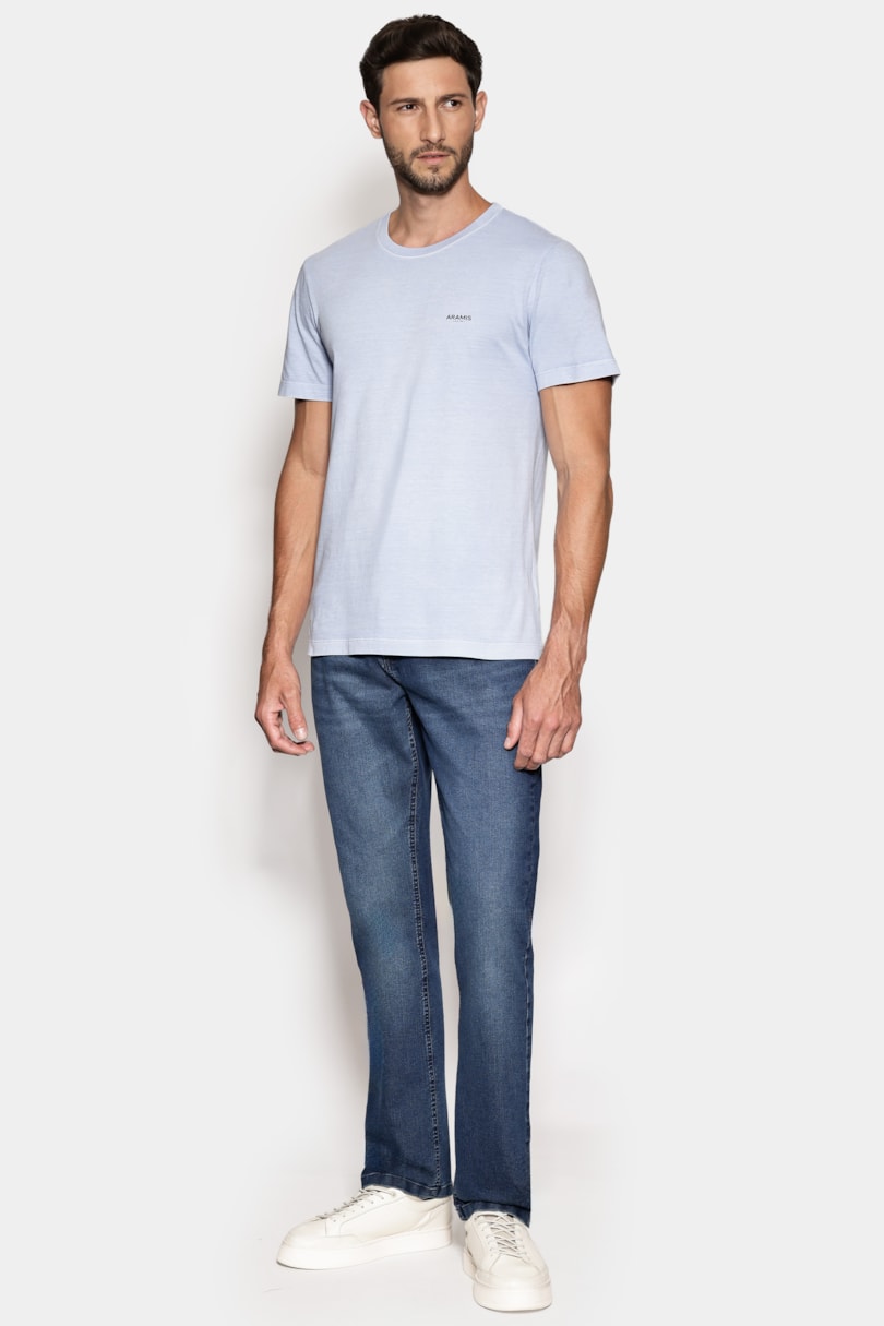 Camiseta Manga Curta Lavada Básica Azul Claro 117