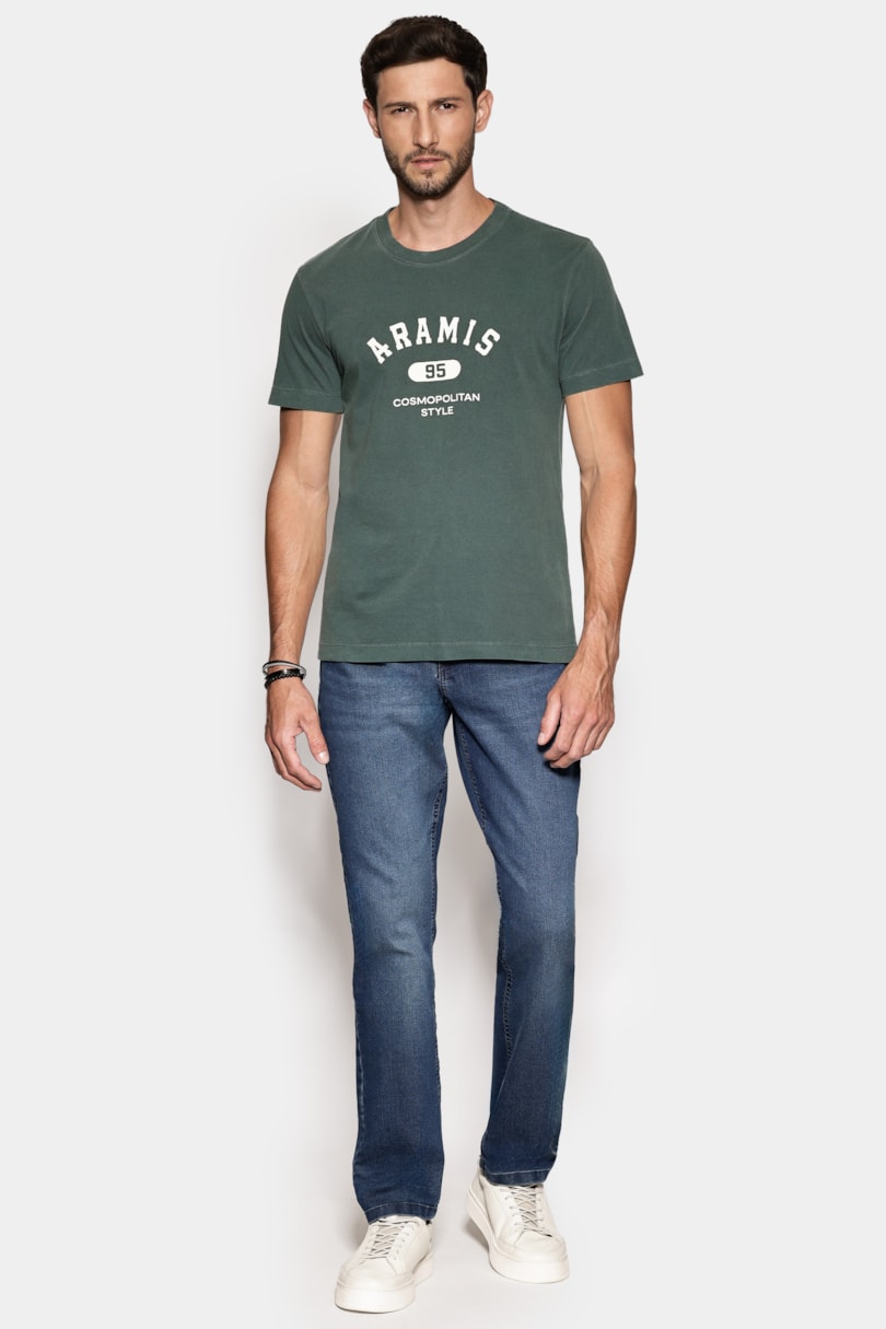 Camiseta Manga Curta Lavada Estampa Craquele Verde Intenso 117