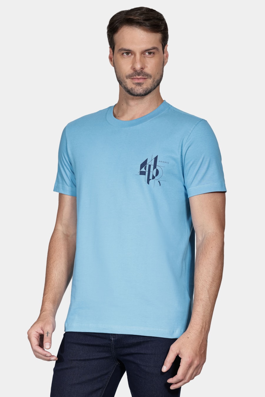 Camiseta Manga Curta Linhas Geométricas Azul Ciano — foto 1 de 5