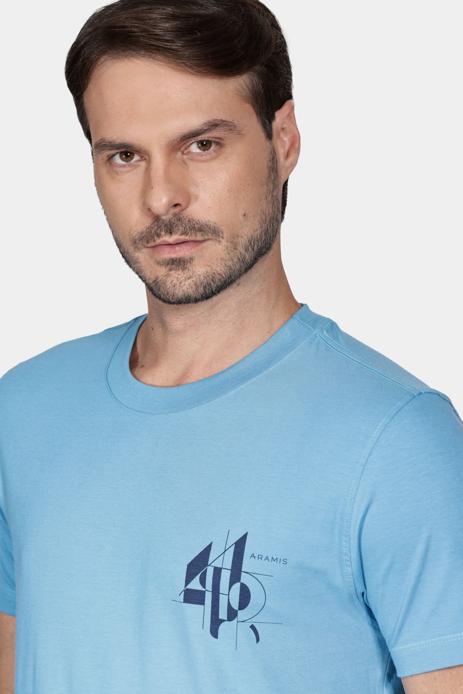 Camiseta Manga Curta Linhas Geométricas Azul Ciano — foto 3 de 5
