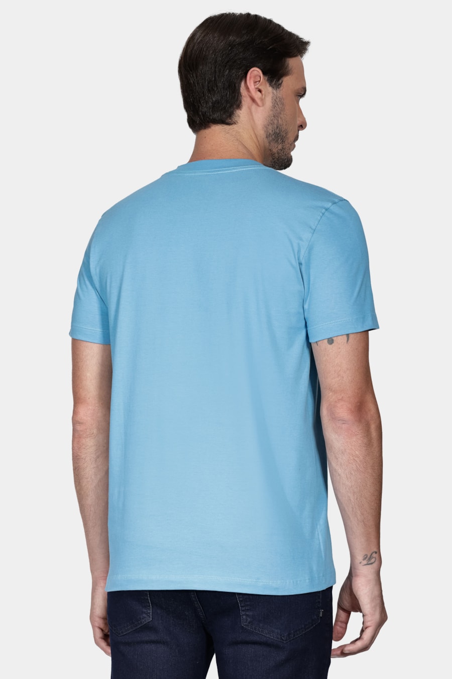 Camiseta Manga Curta Linhas Geométricas Azul Ciano — foto 4 de 5