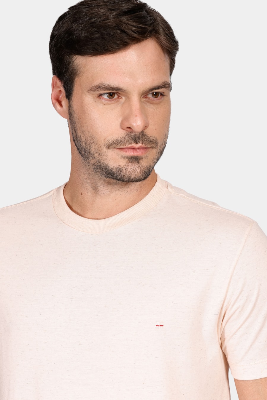 Camiseta Manga Curta Linho Color Salmão — foto 3 de 4