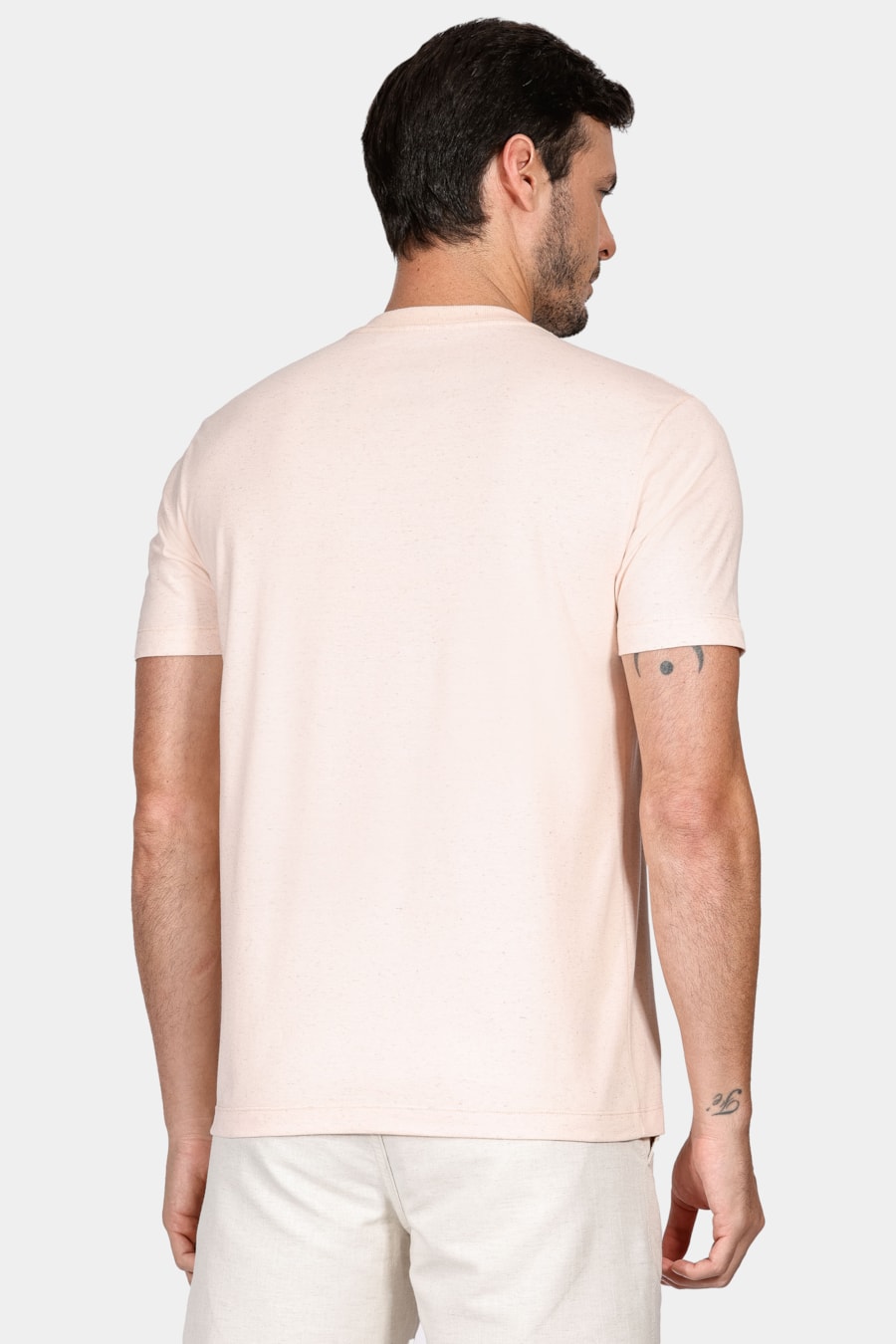 Camiseta Manga Curta Linho Color Salmão — foto 4 de 4