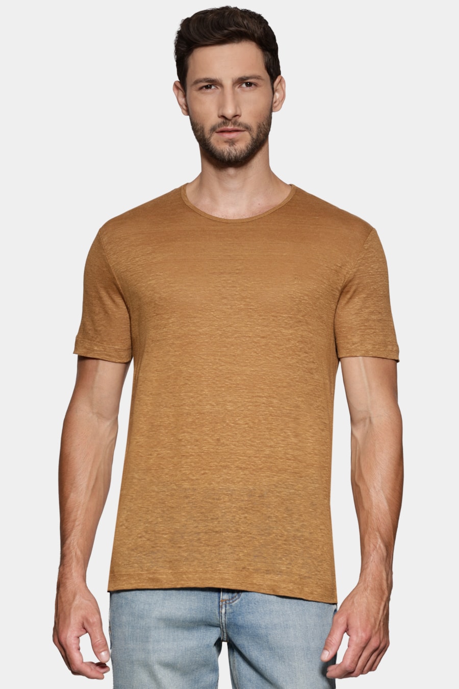 Camiseta Manga Curta Linho Stripe Conhaque — foto 1 de 5