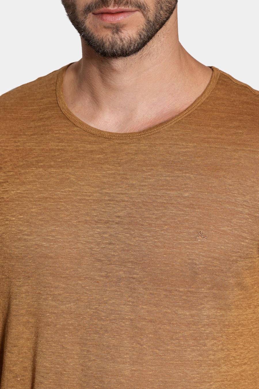 Camiseta Manga Curta Linho Stripe Conhaque — foto 3 de 5