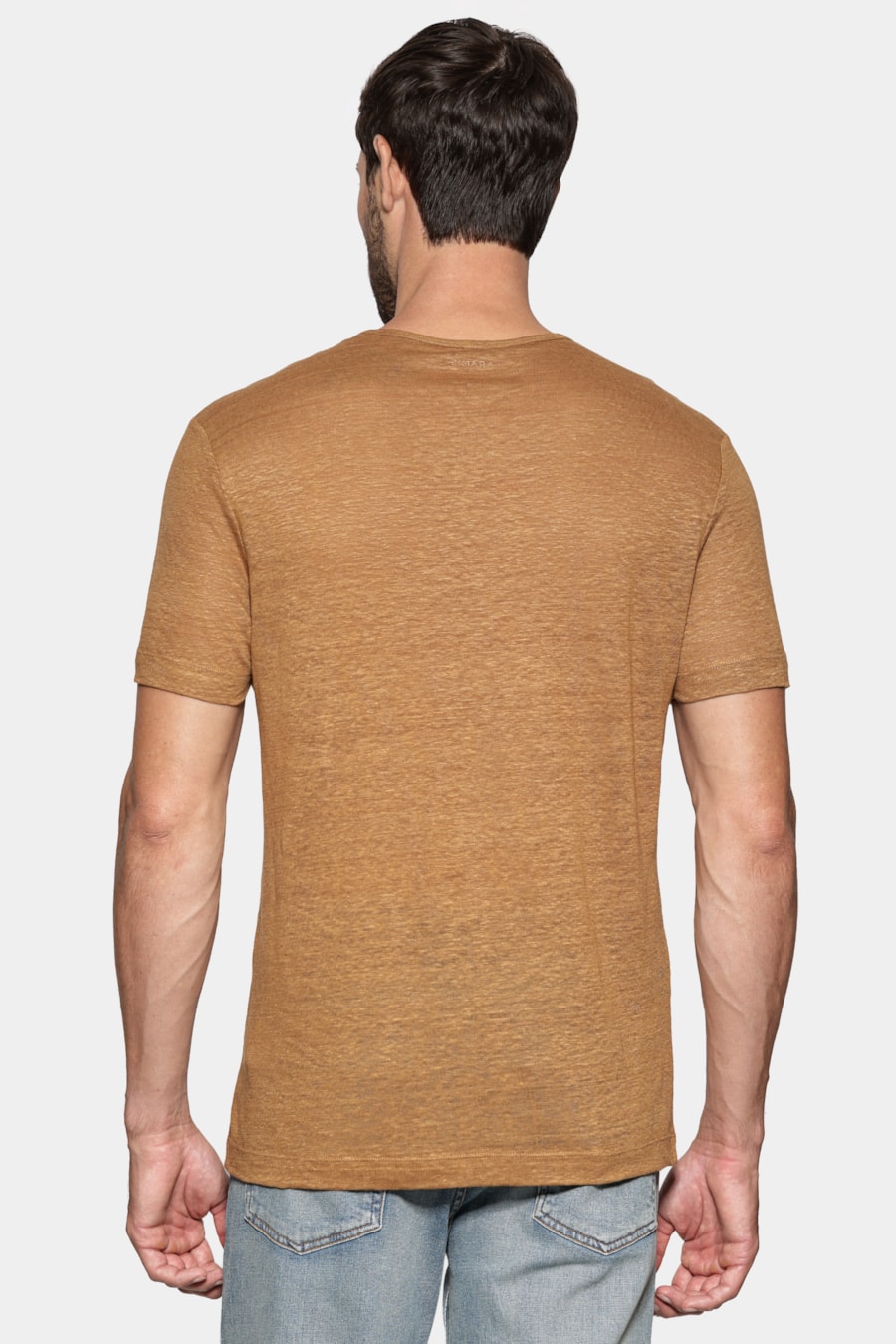 Camiseta Manga Curta Linho Stripe Conhaque — foto 4 de 5