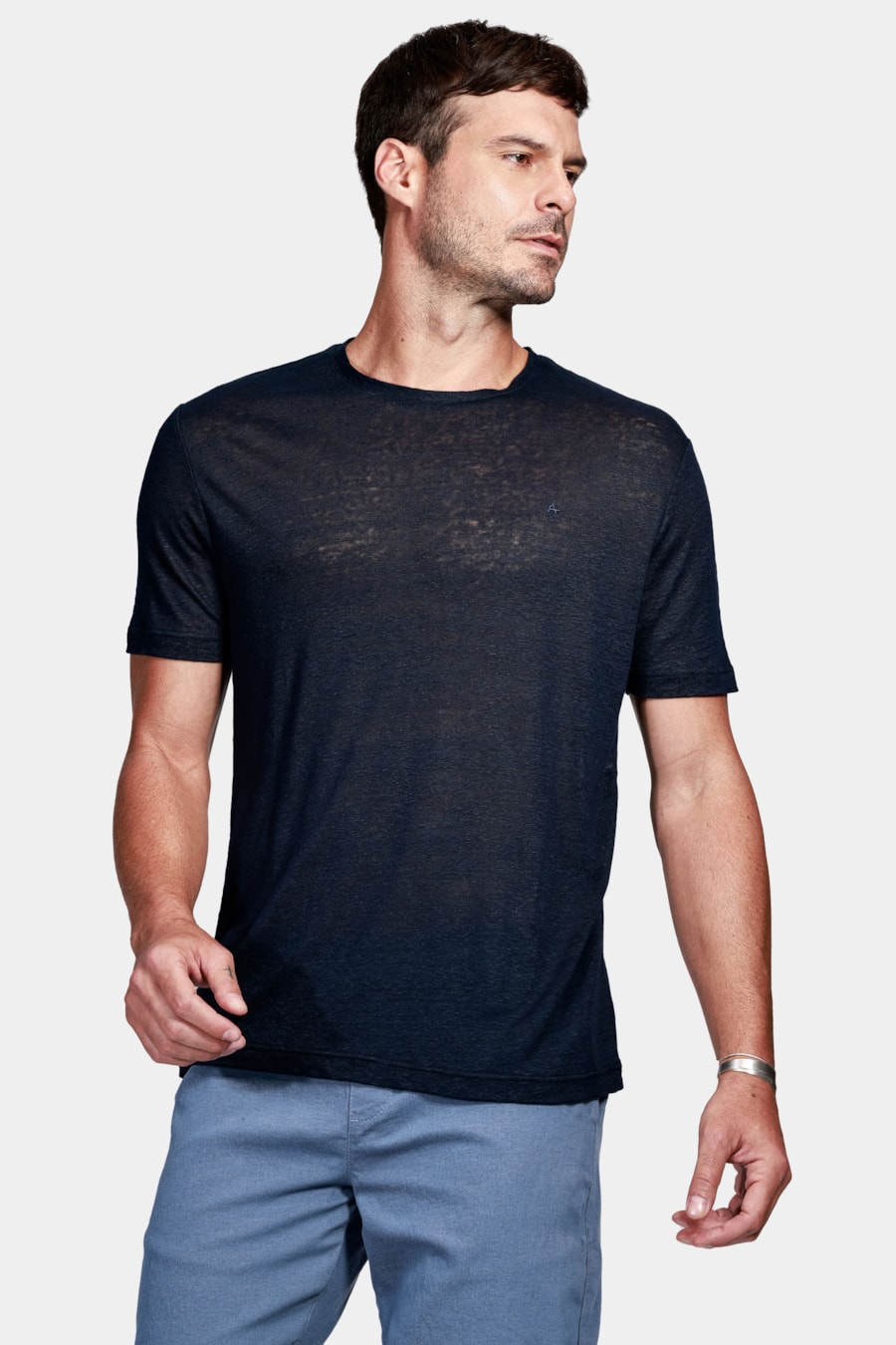 Camiseta Manga Curta Linho Stripe Marinho — foto 1 de 4