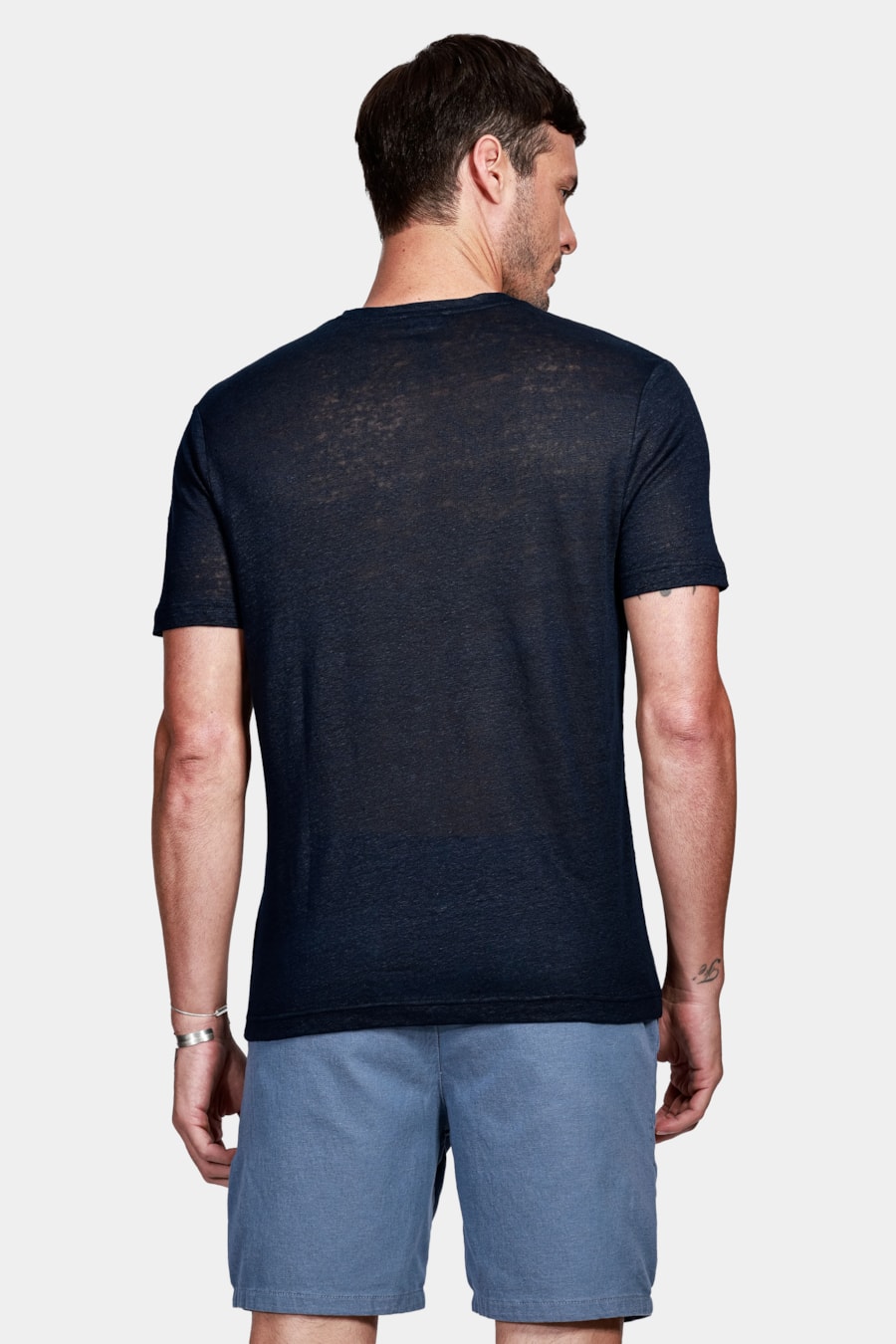 Camiseta Manga Curta Linho Stripe Marinho — foto 4 de 4