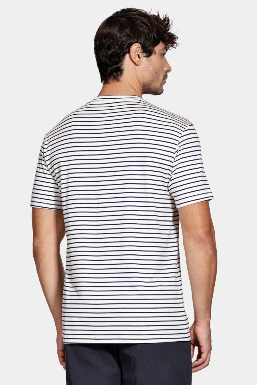 Camiseta Manga Curta Listrada Com Linho Natural C/ Navy — foto 4 de 5