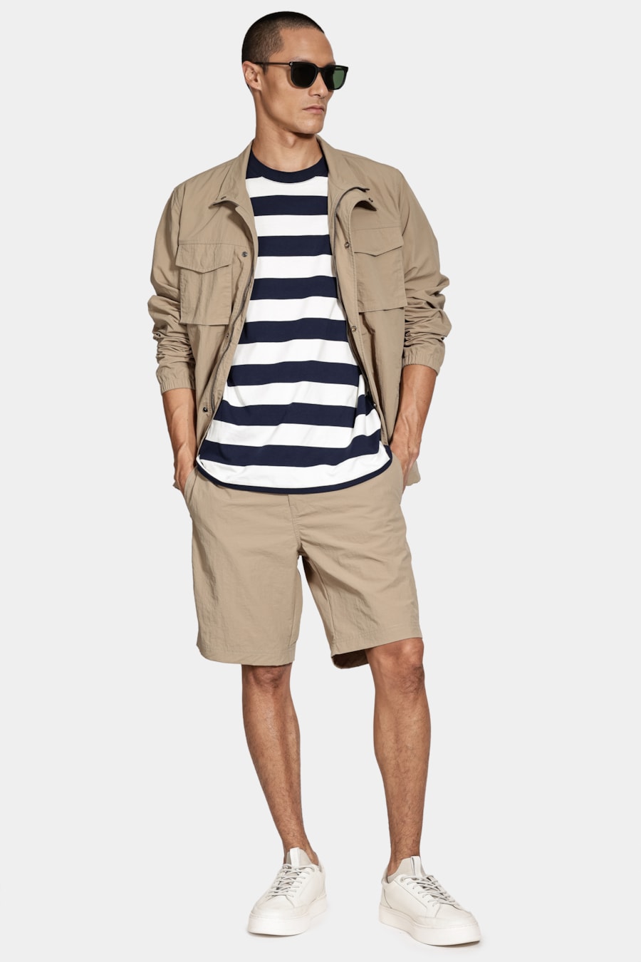 Camiseta Manga Curta Listrada de Algodão Navy C/ Off White — foto 6 de 7
