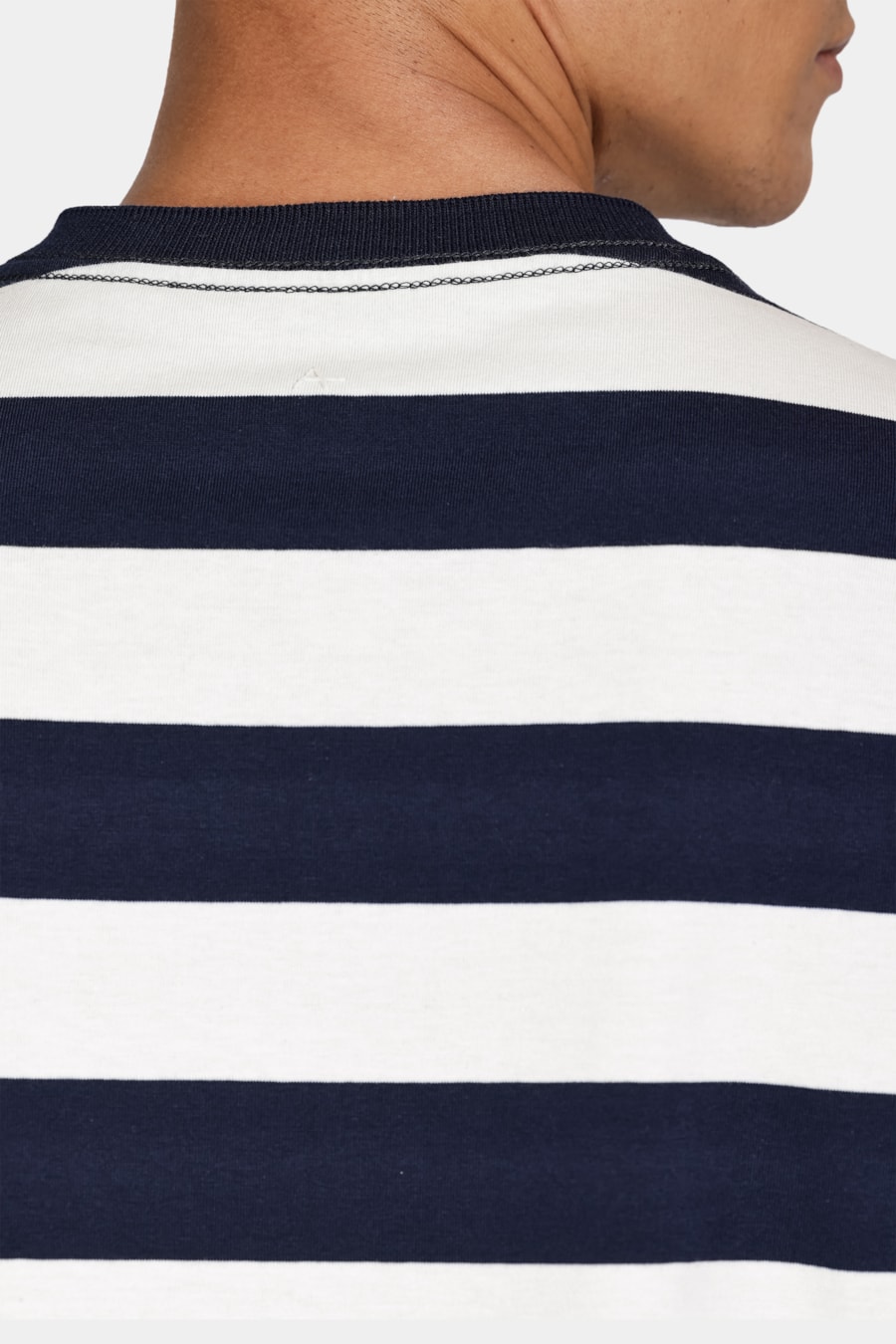 Camiseta Manga Curta Listrada de Algodão Navy C/ Off White — foto 4 de 7