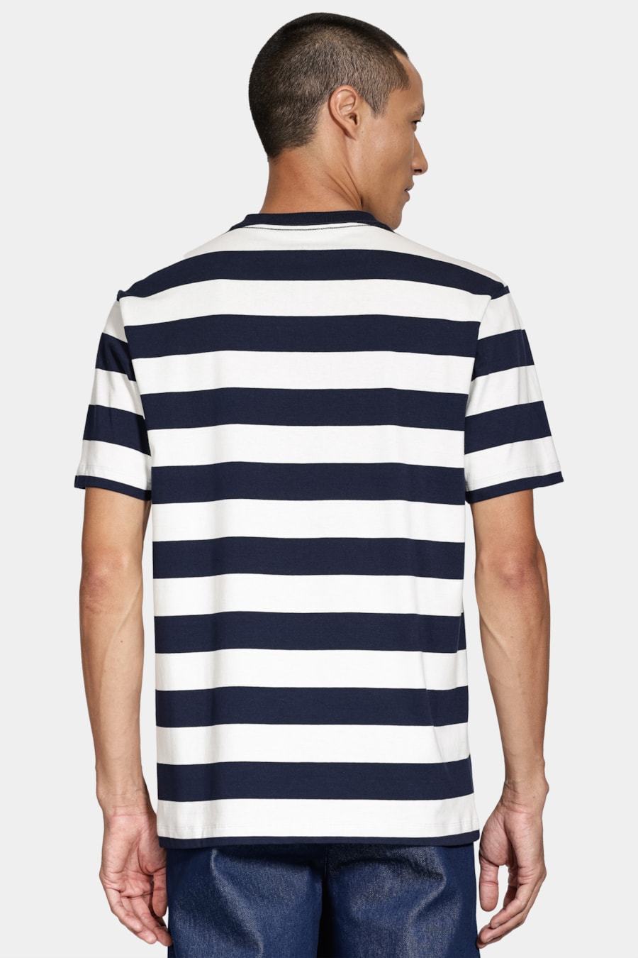 Camiseta Manga Curta Listrada de Algodão Navy C/ Off White — foto 5 de 7