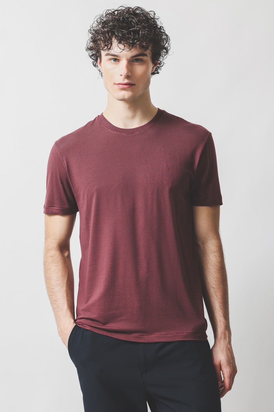 Camiseta Manga Curta Listrada em Modal Burgundy 118 — foto 1 de 5