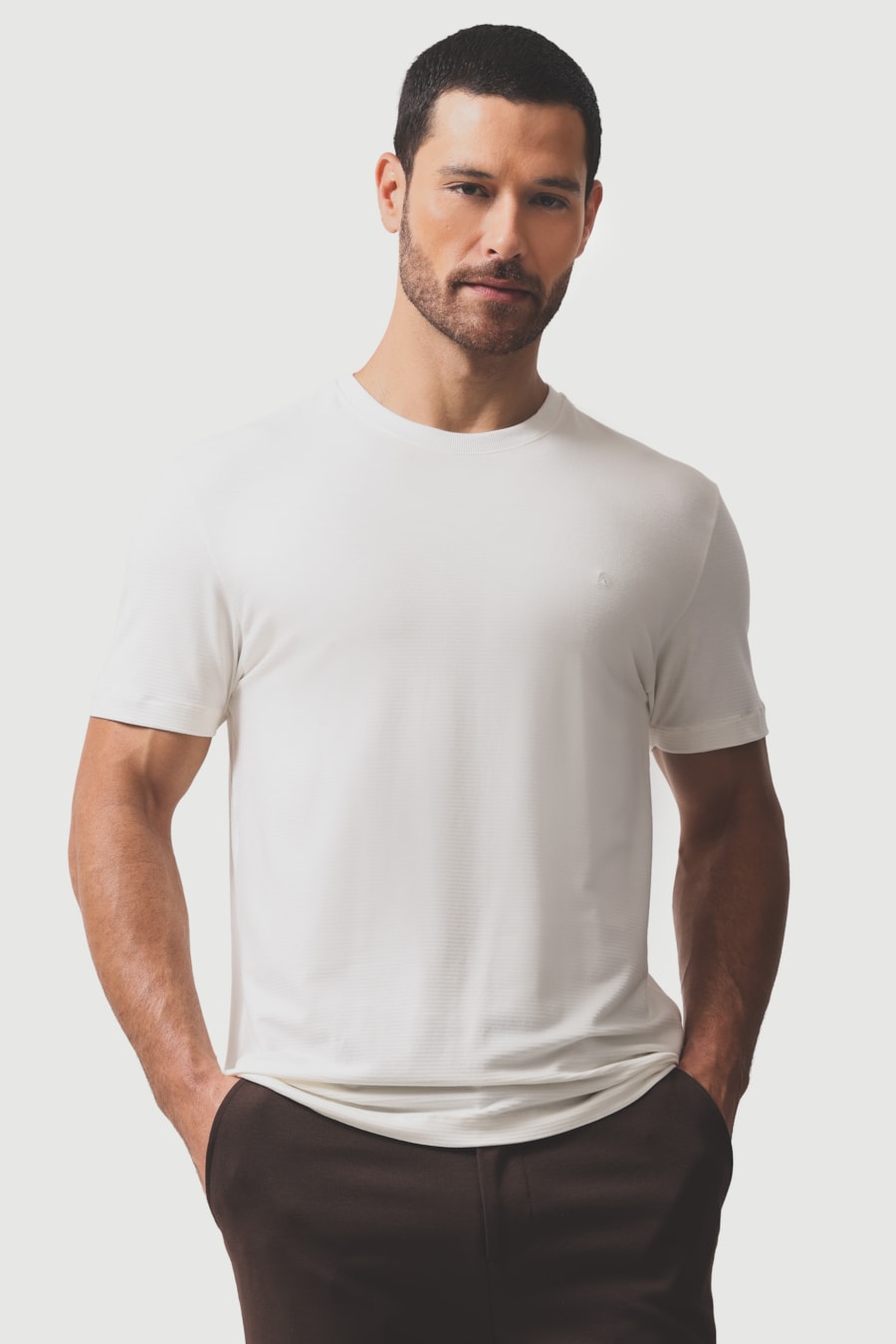 Camiseta Manga Curta Listrada em Modal Off White — foto 1 de 5