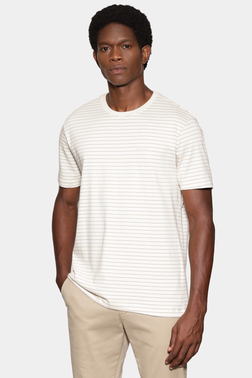 Camiseta Manga Curta Listras Básica Off White C/ Castor