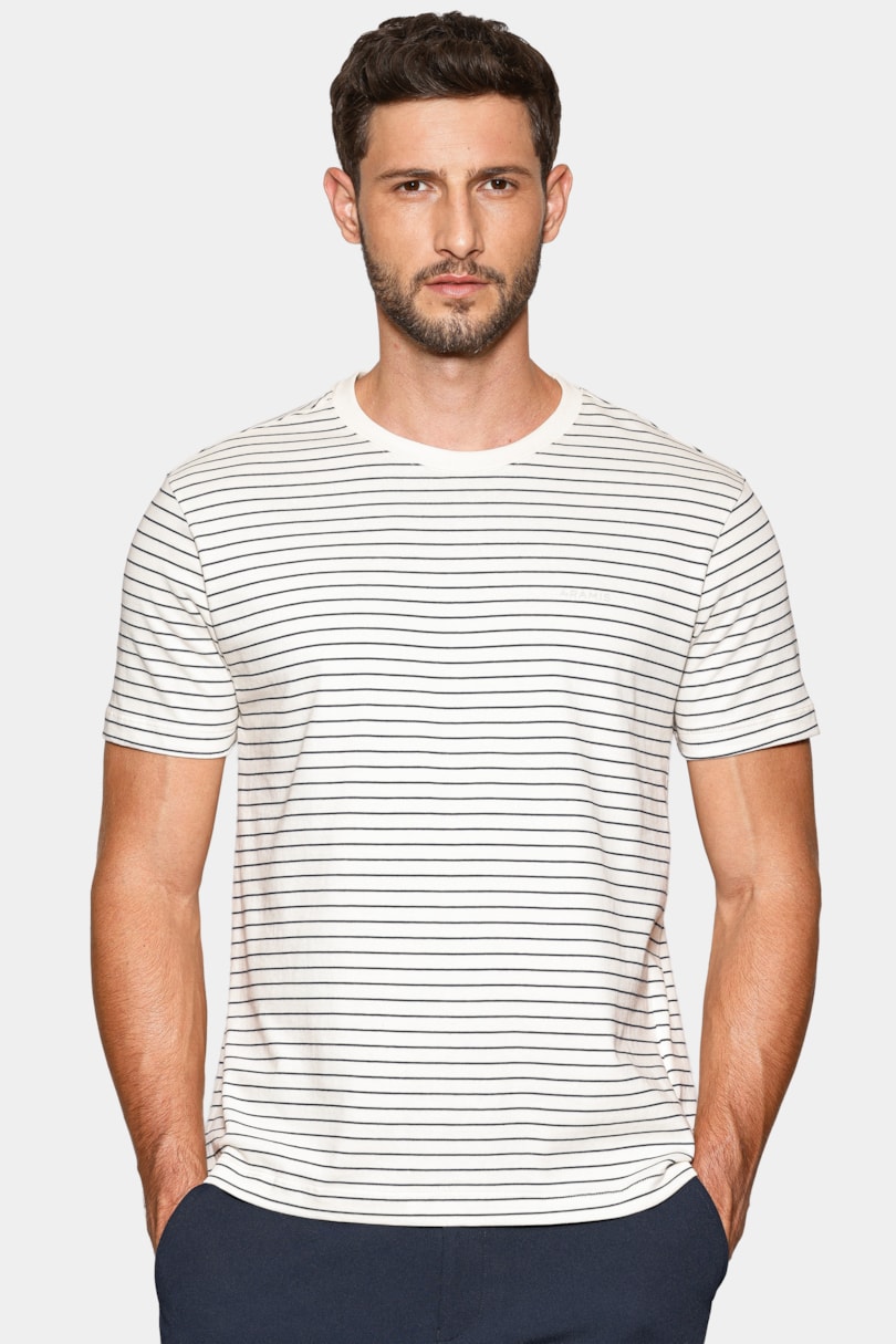 Camiseta Manga Curta Listras Básica Off White C/ Navy