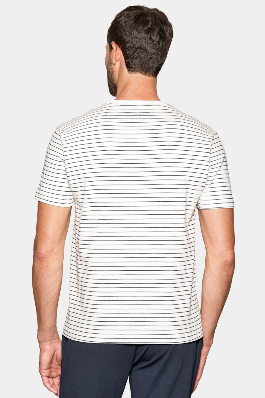 Camiseta Manga Curta Listras Básica Off White C/ Navy — foto 4 de 5
