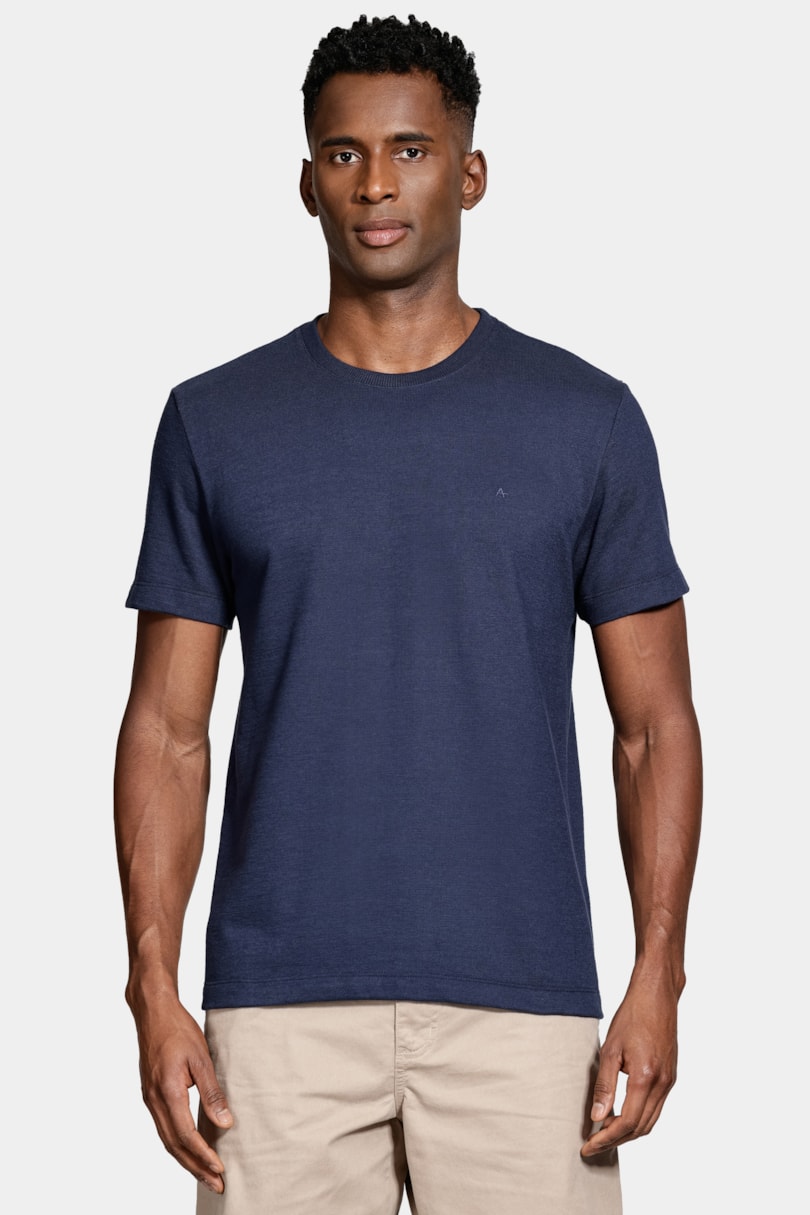 Camiseta Manga Curta Malha Croche Marinho