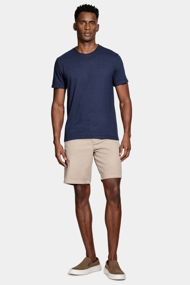 Camiseta Manga Curta Malha Croche Marinho