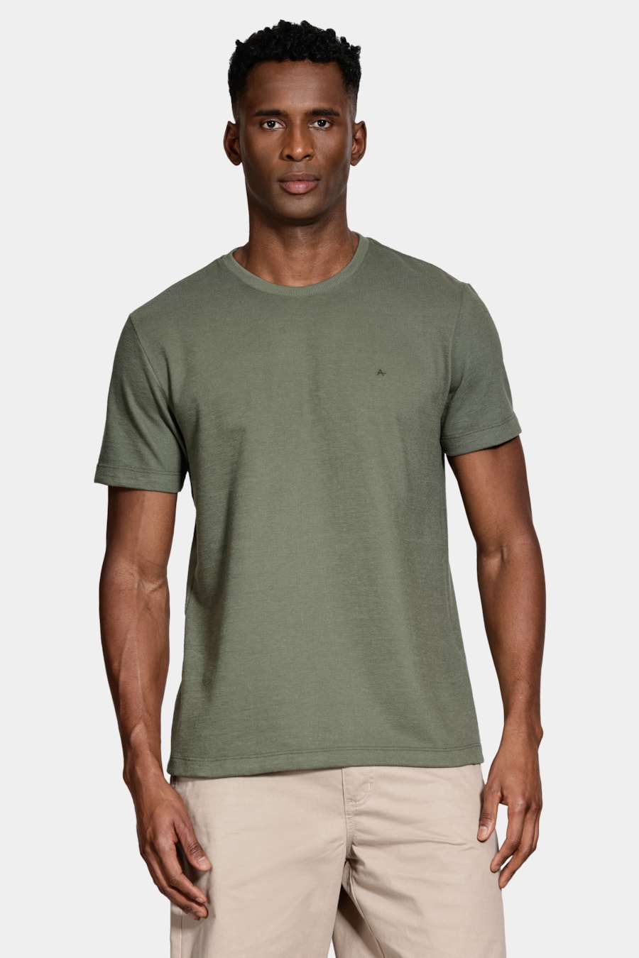 Camiseta Manga Curta Malha Croche Verde Militar — foto 1 de 5
