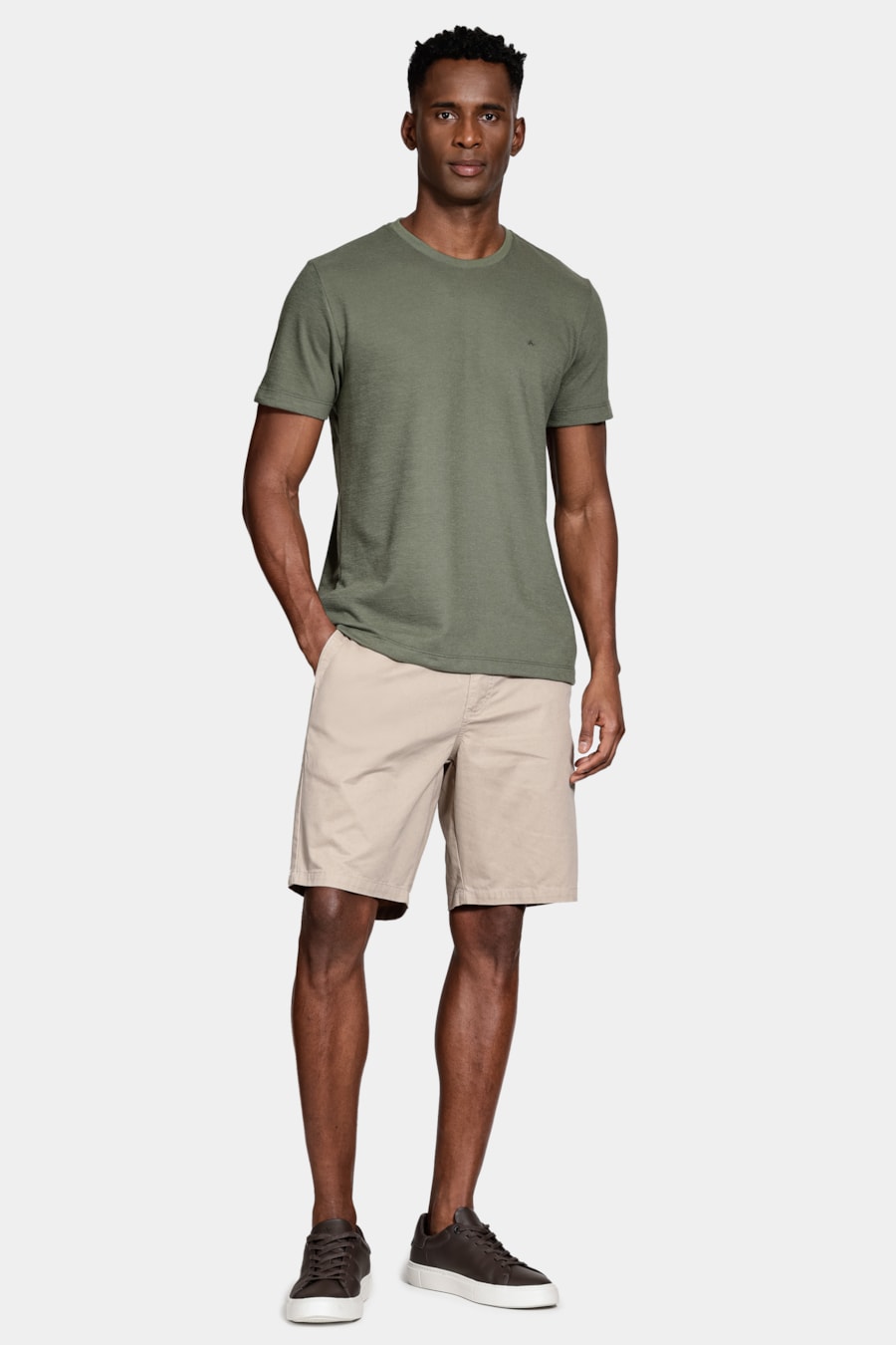 Camiseta Manga Curta Malha Croche Verde Militar — foto 2 de 5