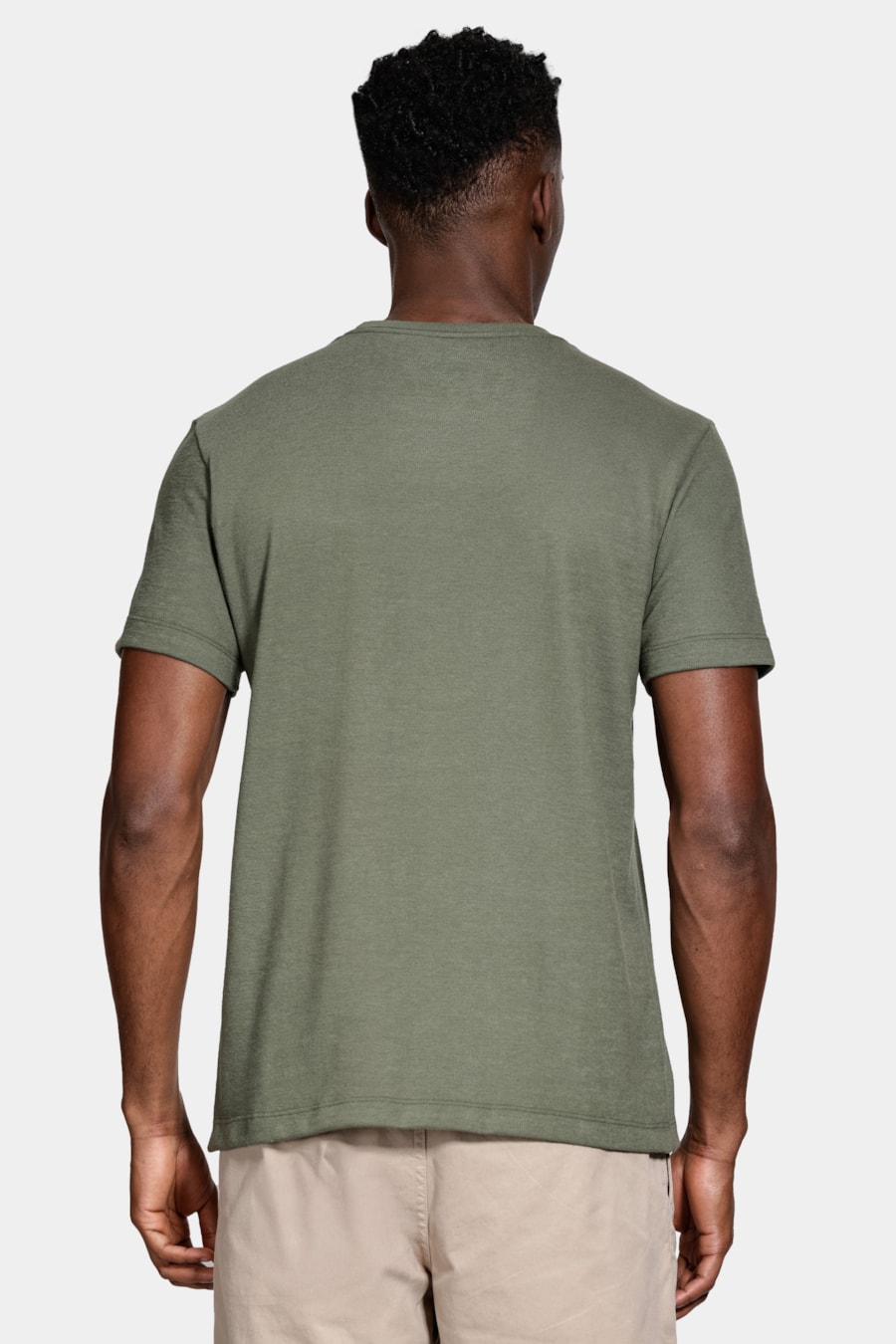 Camiseta Manga Curta Malha Croche Verde Militar — foto 4 de 5