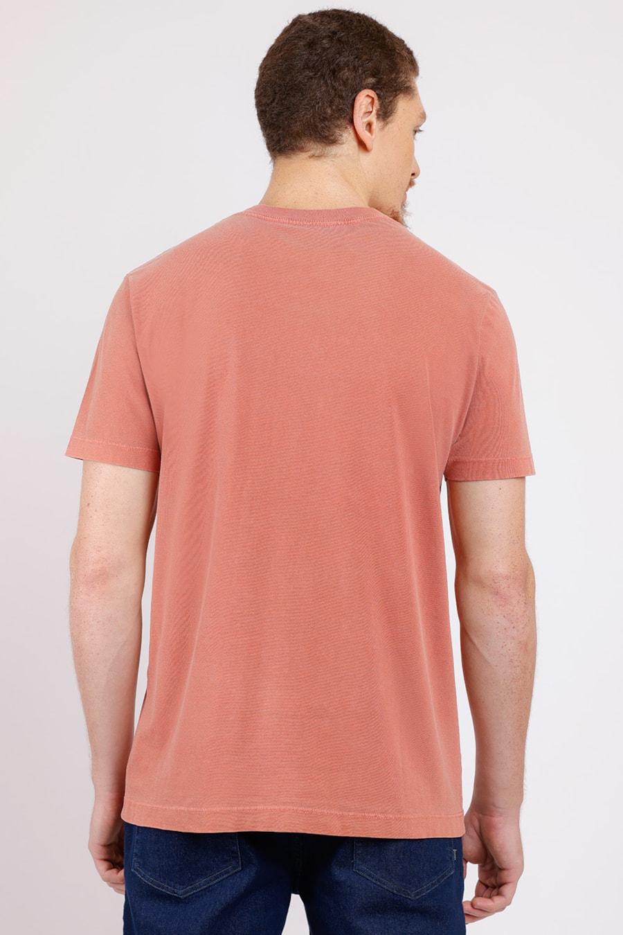 Camiseta Manga Curta Malha Estonada Lisa Vermelho Urucum — foto 2 de 2