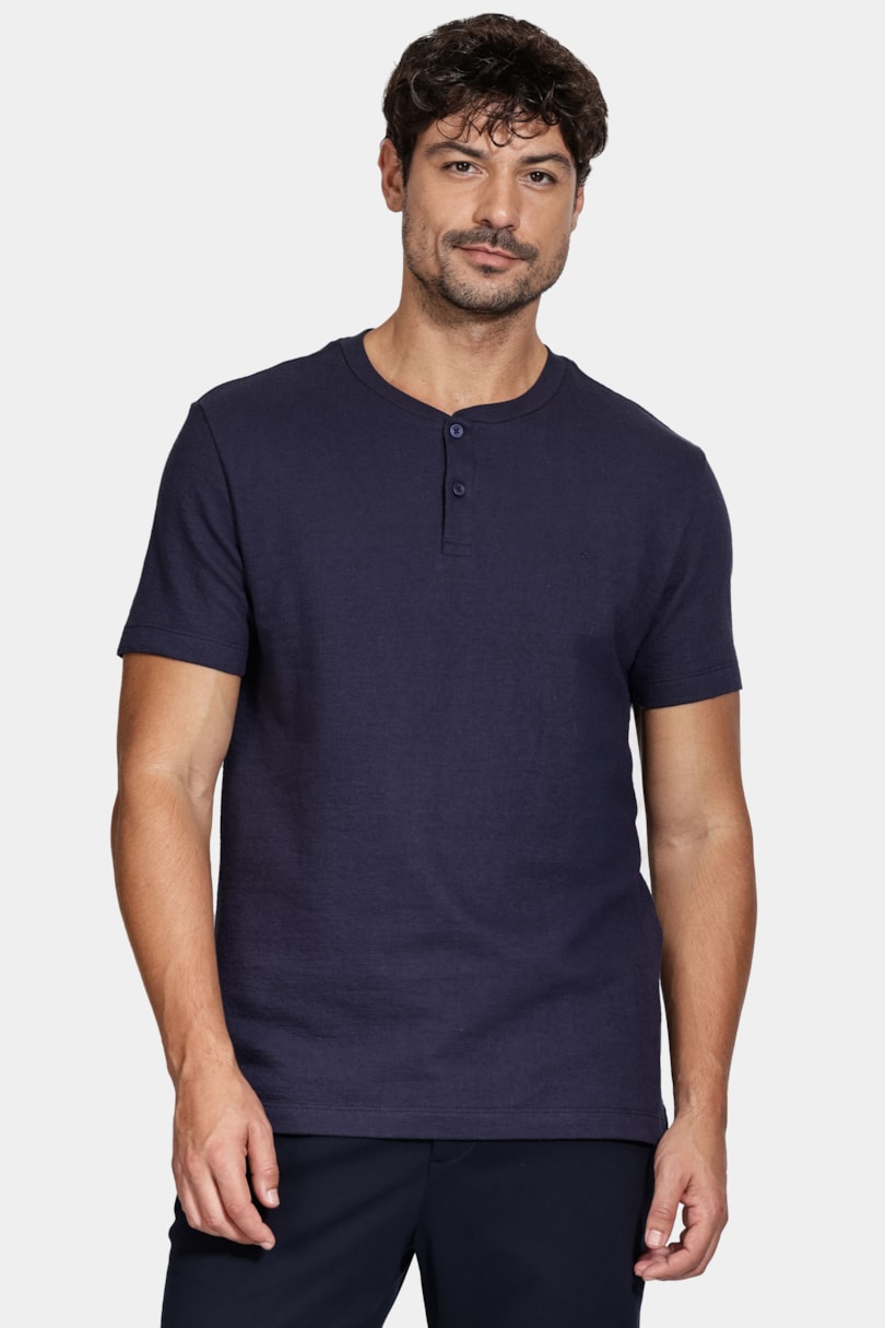 Camiseta Manga Curta Malha Portuguesa Tricot Navy