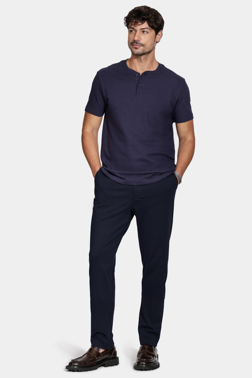 Camiseta Manga Curta Malha Portuguesa Tricot Navy