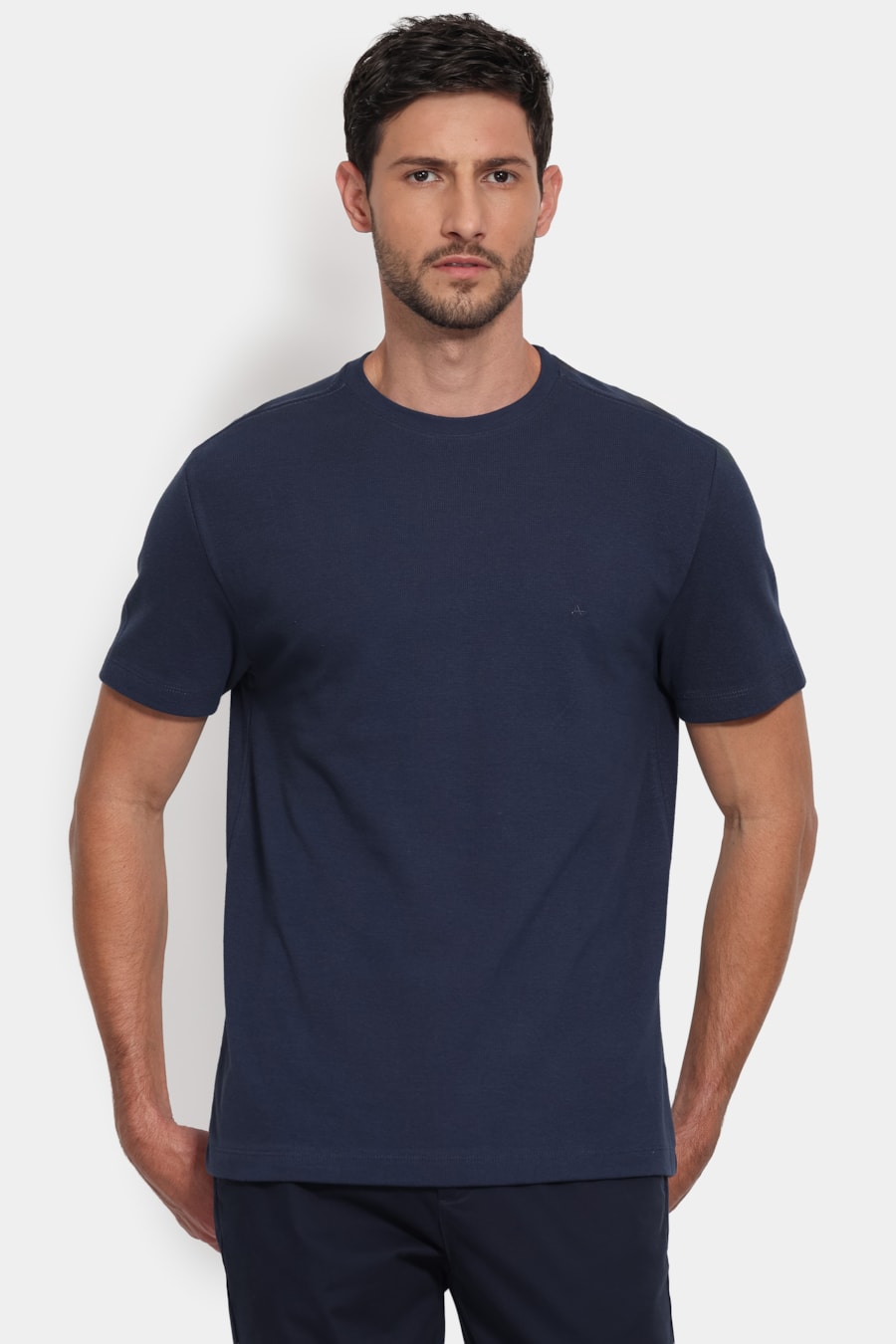 Camiseta Manga Curta Malha Quadriculada Marinho — foto 1 de 5
