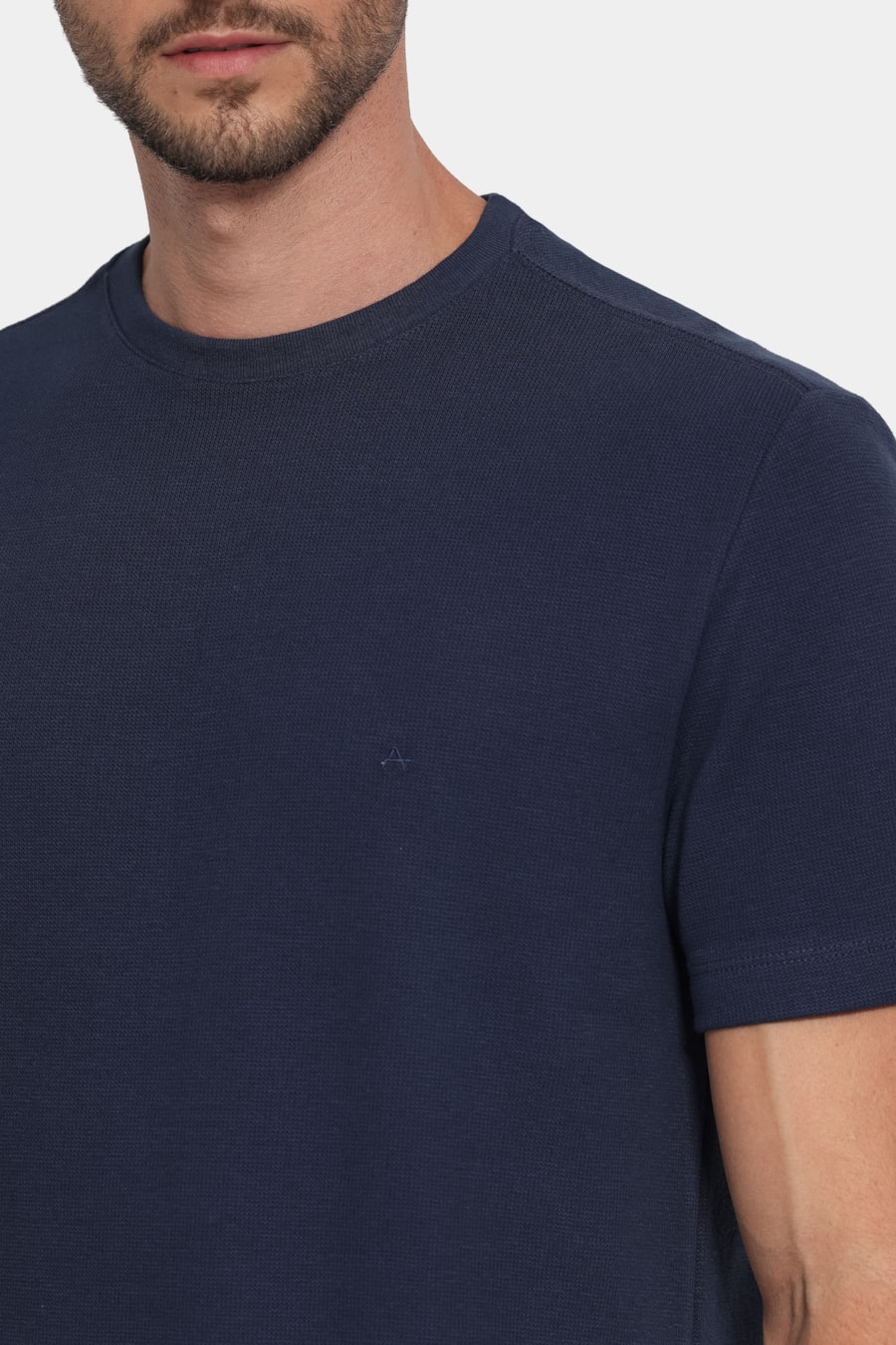 Camiseta Manga Curta Malha Quadriculada Marinho — foto 3 de 5