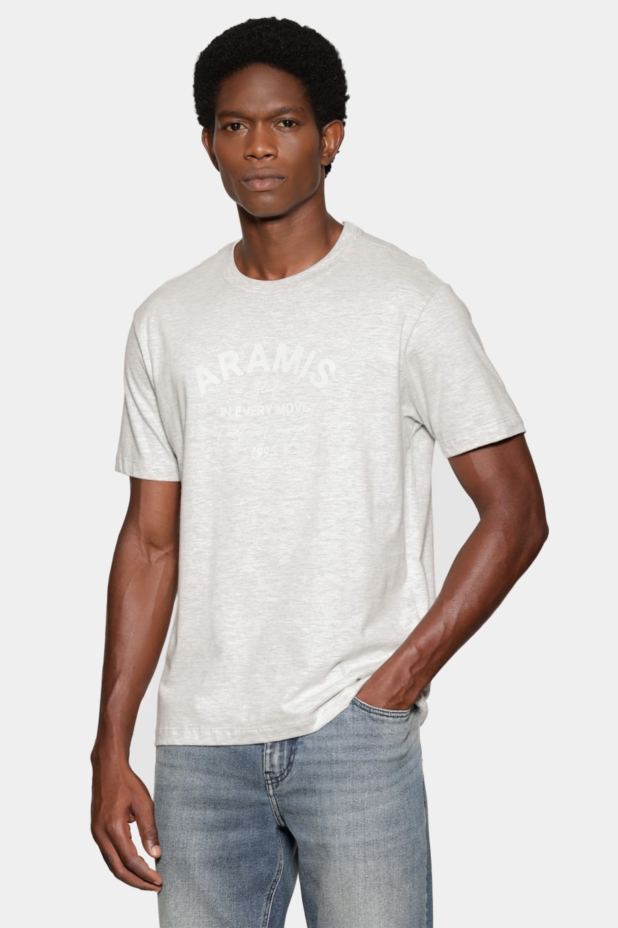 Camiseta Manga Curta Malha Soft Estampada Cinza Mescla — foto 1 de 5