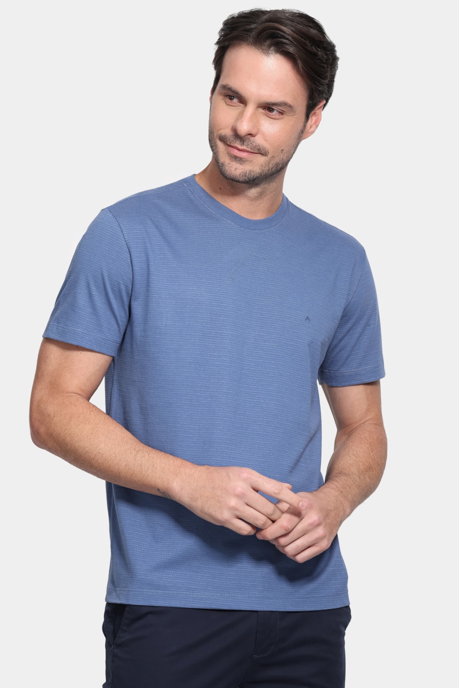 Camiseta Manga Curta Maquinetada Azul Jeans — foto 1 de 5