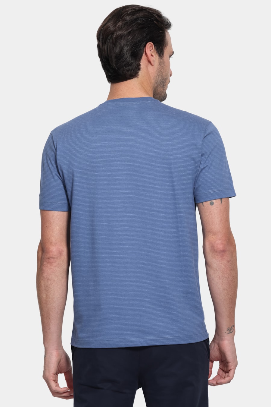 Camiseta Manga Curta Maquinetada Azul Jeans — foto 4 de 5