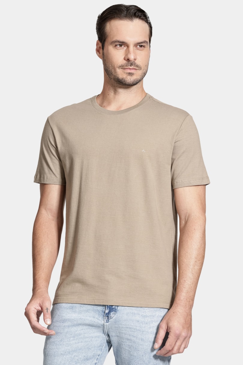Camiseta Manga Curta Maquinetada Bege