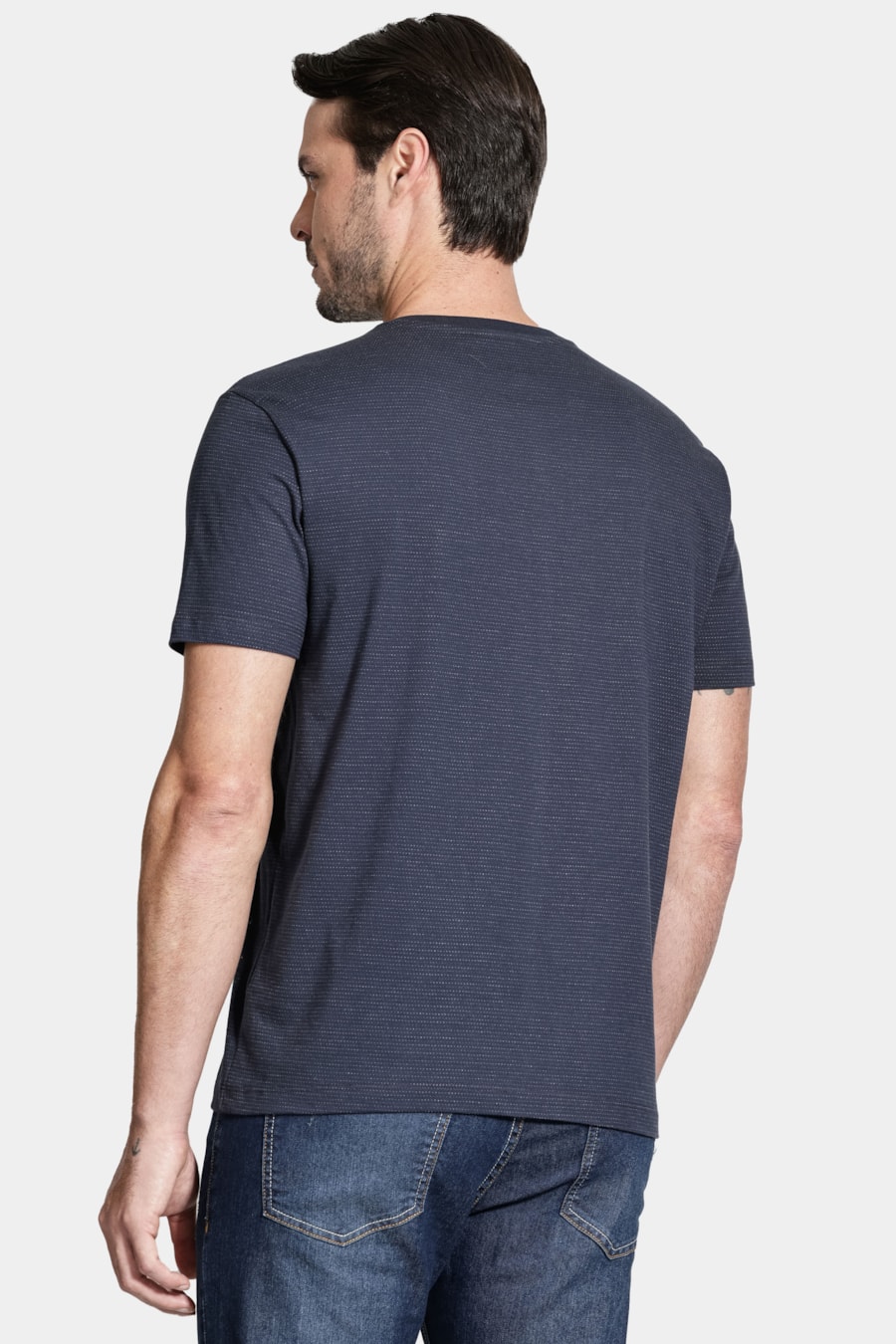Camiseta Manga Curta Maquinetada Marinho — foto 4 de 5