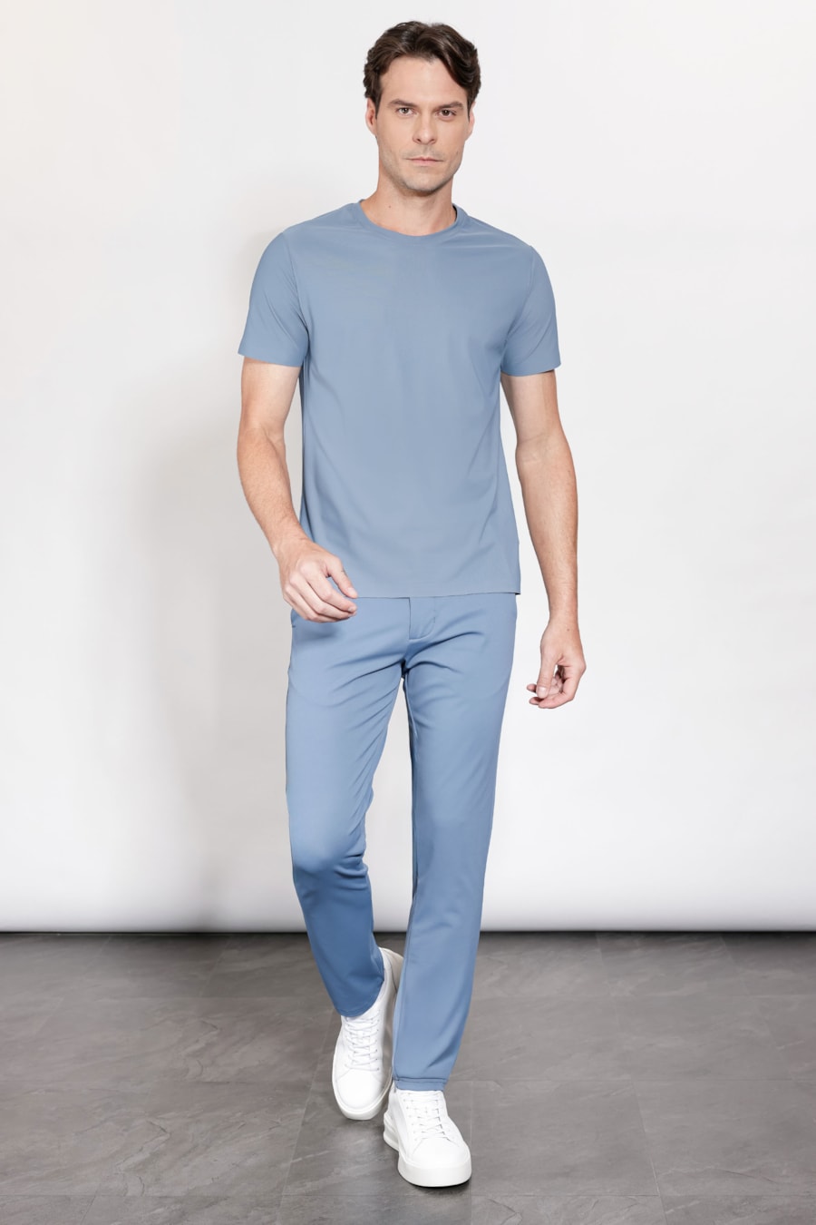 Camiseta Manga Curta Micro Piquet Bonded Azul Jeans — foto 2 de 5